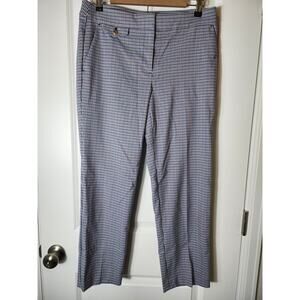 LOFT Blue Gold White Houndstooth Mid-Rise Career Riviera Slim Pants SZ 6